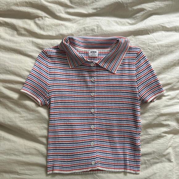 Multi coloured striped collared crop top - Picture 1 of 2